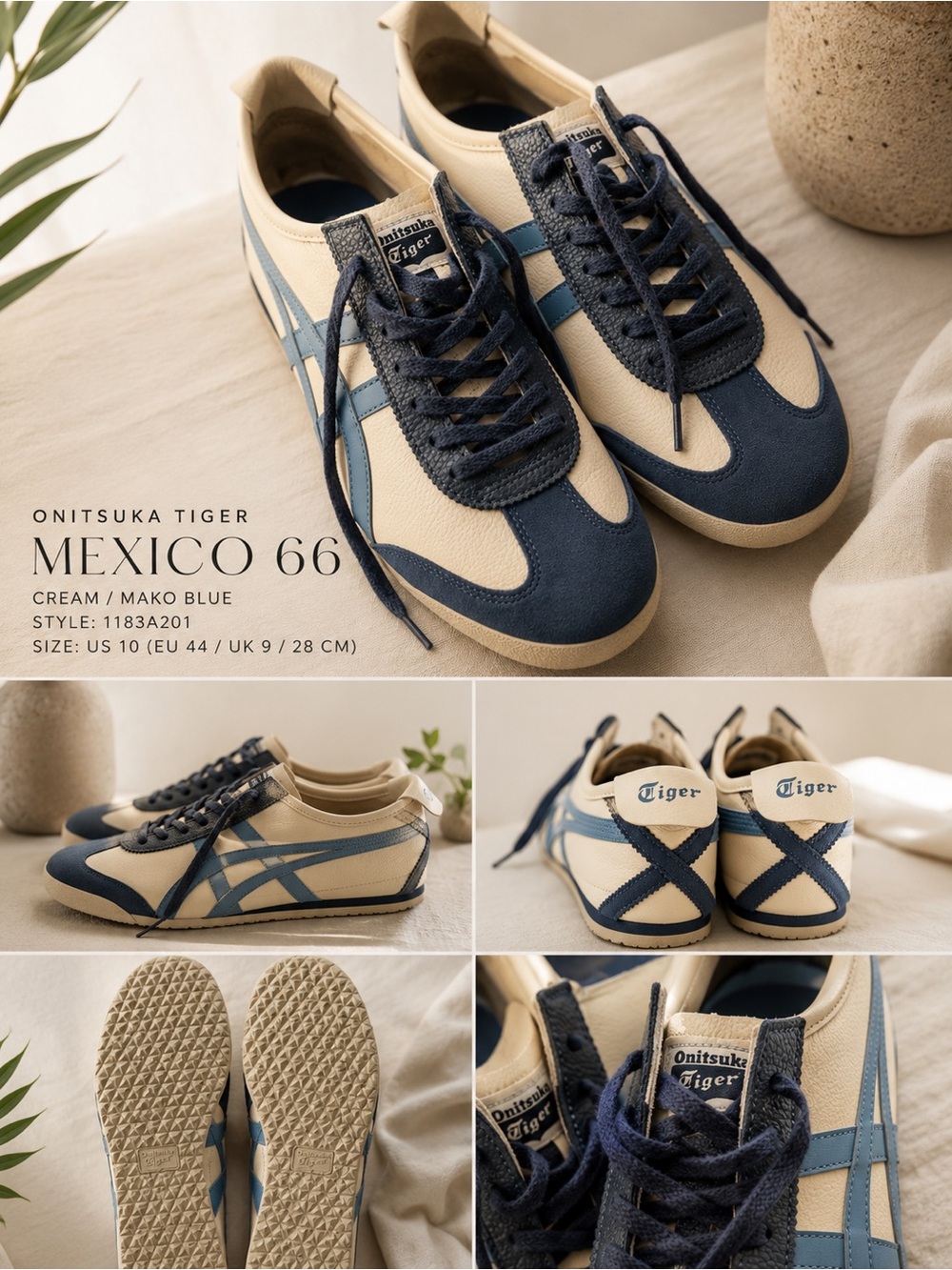Onitsuka Tiger Mexico 66 Cream / Mako Blue Leather Sneakers – US 10 - NO BOX